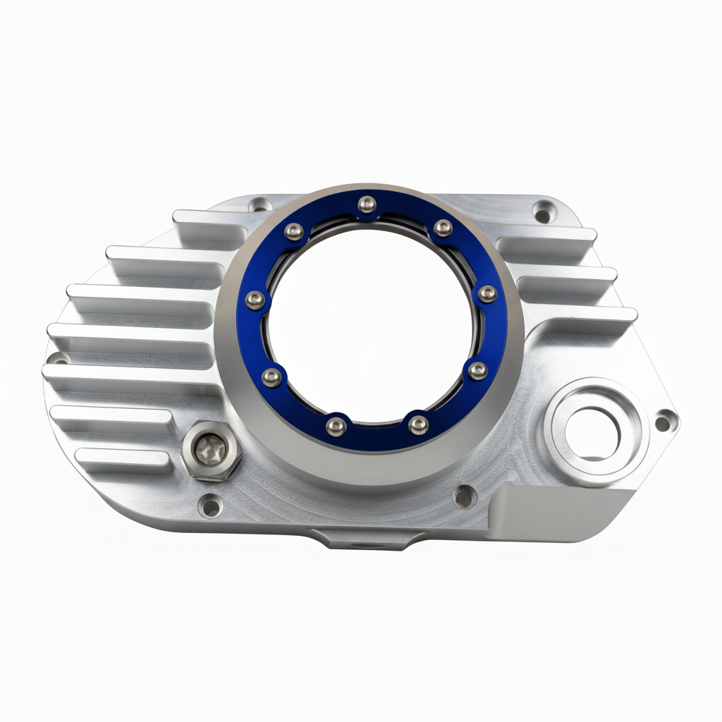 CNC Billet Kupplungsdeckel links mit Sichtfenster für Simson S51, SR50 & KR51/2 (M531 / M541) – Alu natur / Ring blau eloxiert