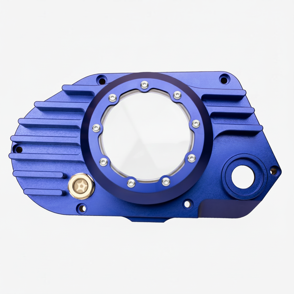 CNC Billet Kupplungsdeckel links mit Sichtfenster für Simson S51, SR50 & KR51/2 (M531 / M541) – komplett blau eloxiert