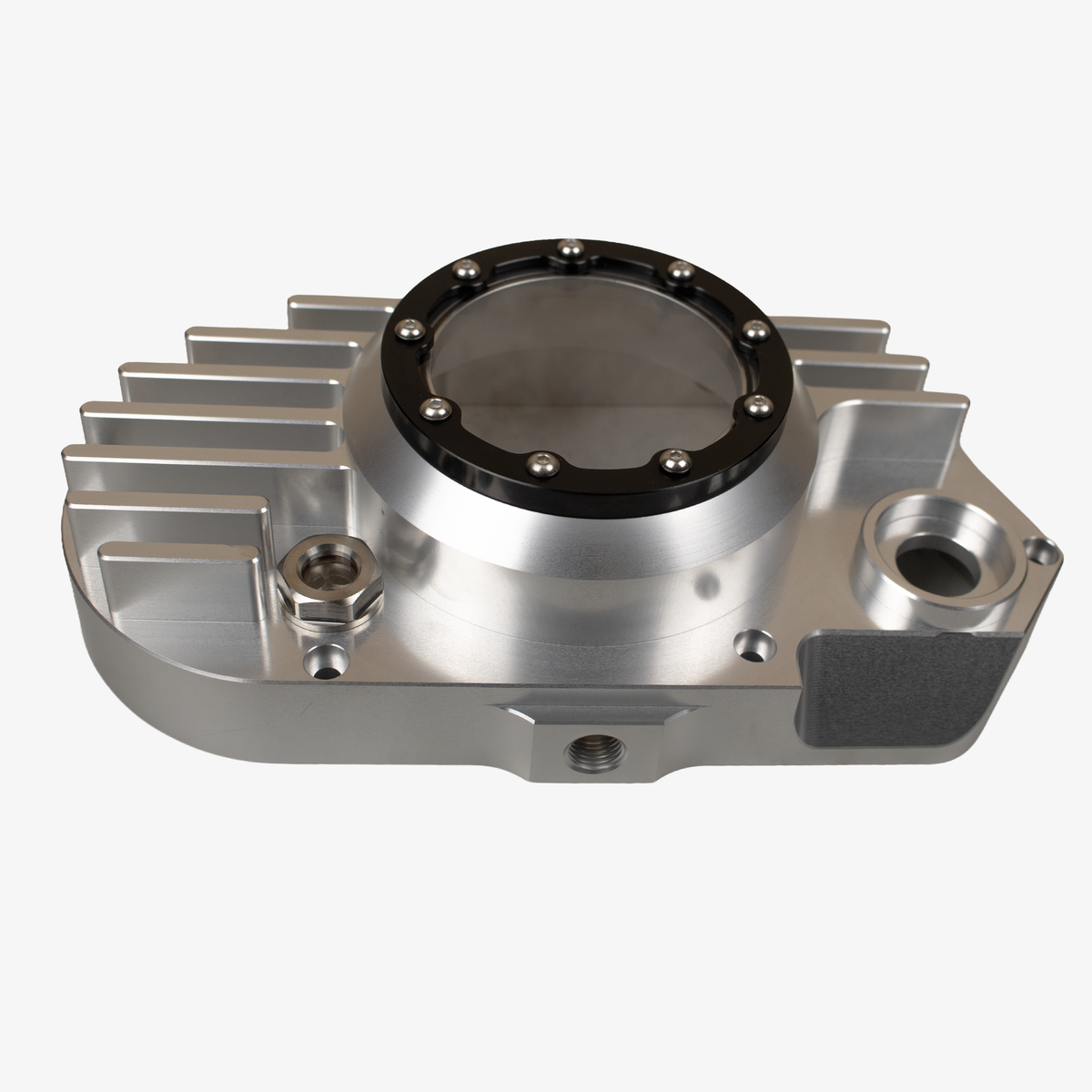 CNC Billet Kupplungsdeckel links mit Sichtfenster für Simson S51, SR50 & KR51/2 (M531 / M541) – Alu natur / Ring schwarz eloxiert