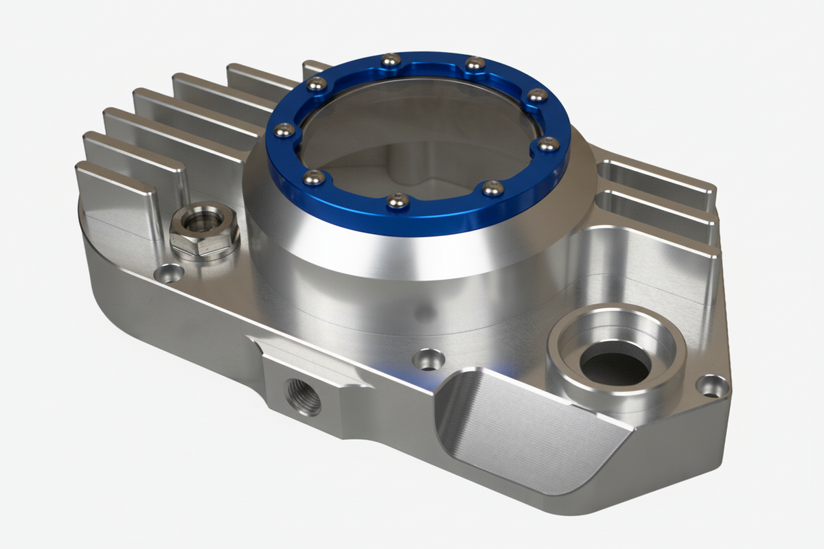 CNC Billet Kupplungsdeckel links mit Sichtfenster für Simson S51, SR50 & KR51/2 (M531 / M541) – Alu natur / Ring schwarz eloxiert