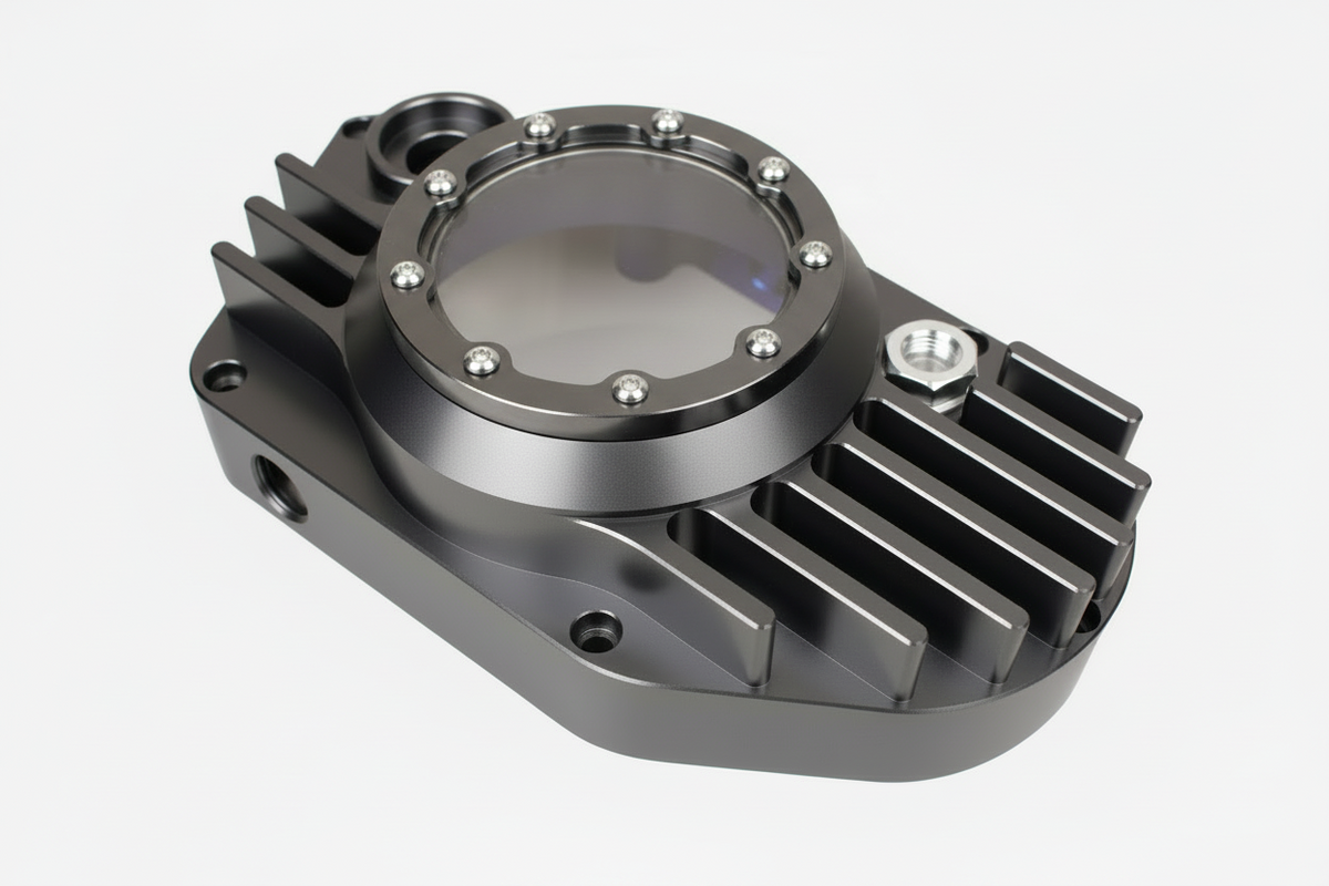 CNC Billet Kupplungsdeckel links mit Sichtfenster für Simson S51, SR50 & KR51/2 (M531 / M541) – komplett titan eloxiert
