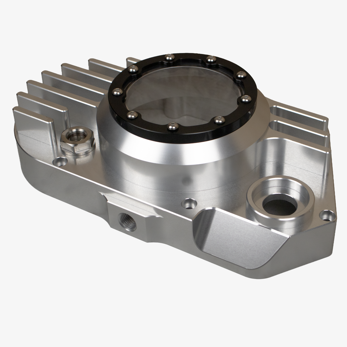 CNC Billet Kupplungsdeckel links mit Sichtfenster für Simson S51, SR50 & KR51/2 (M531 / M541) – Alu natur / Ring schwarz eloxiert