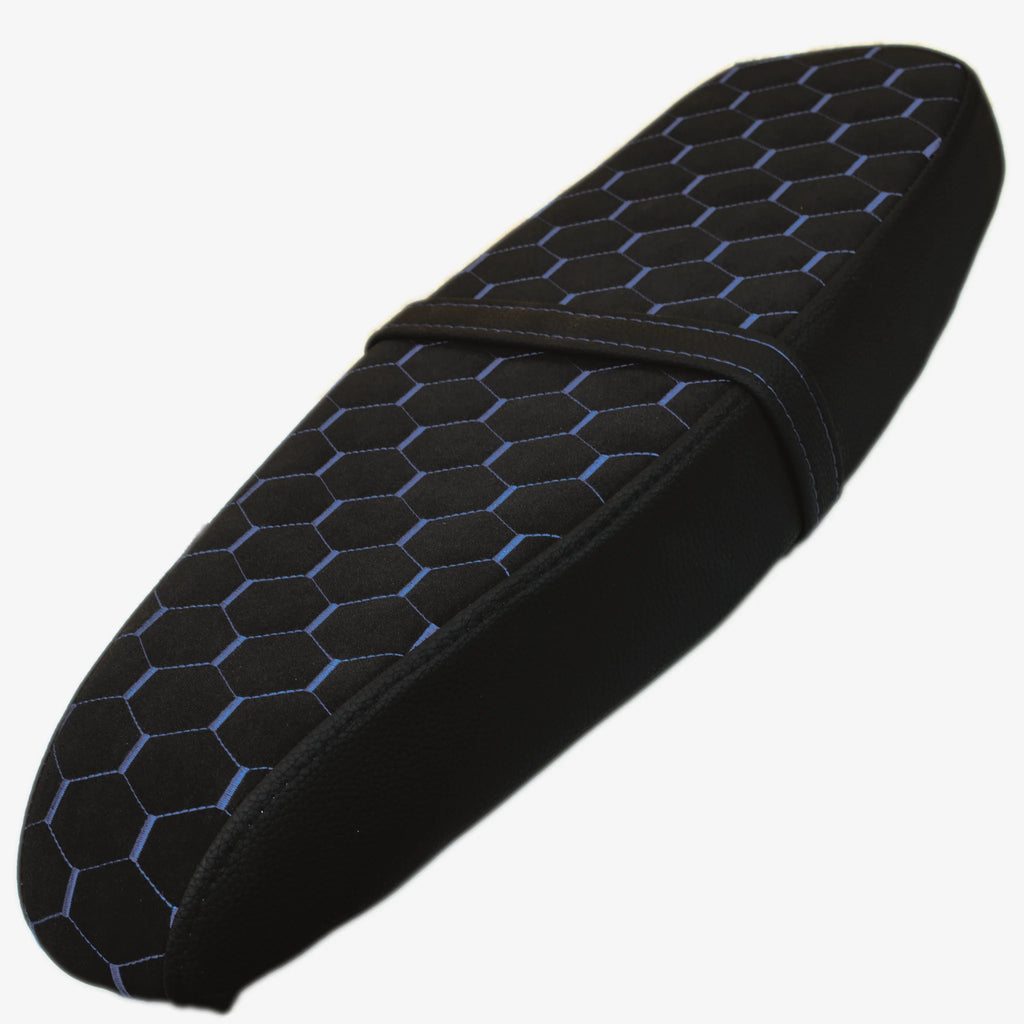 Simson Custom Sitzbank flach Honeycomb Schwarz-Blau – Rückansicht, S50 S51 S70