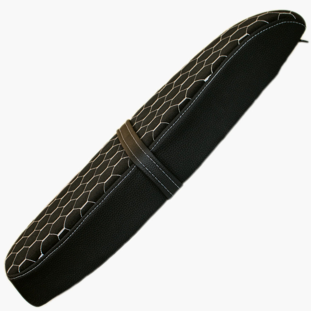 Simson Sitzbank Honeycomb Weiß – Seitenansicht links, flache Bauform schwarzes Kunstleder