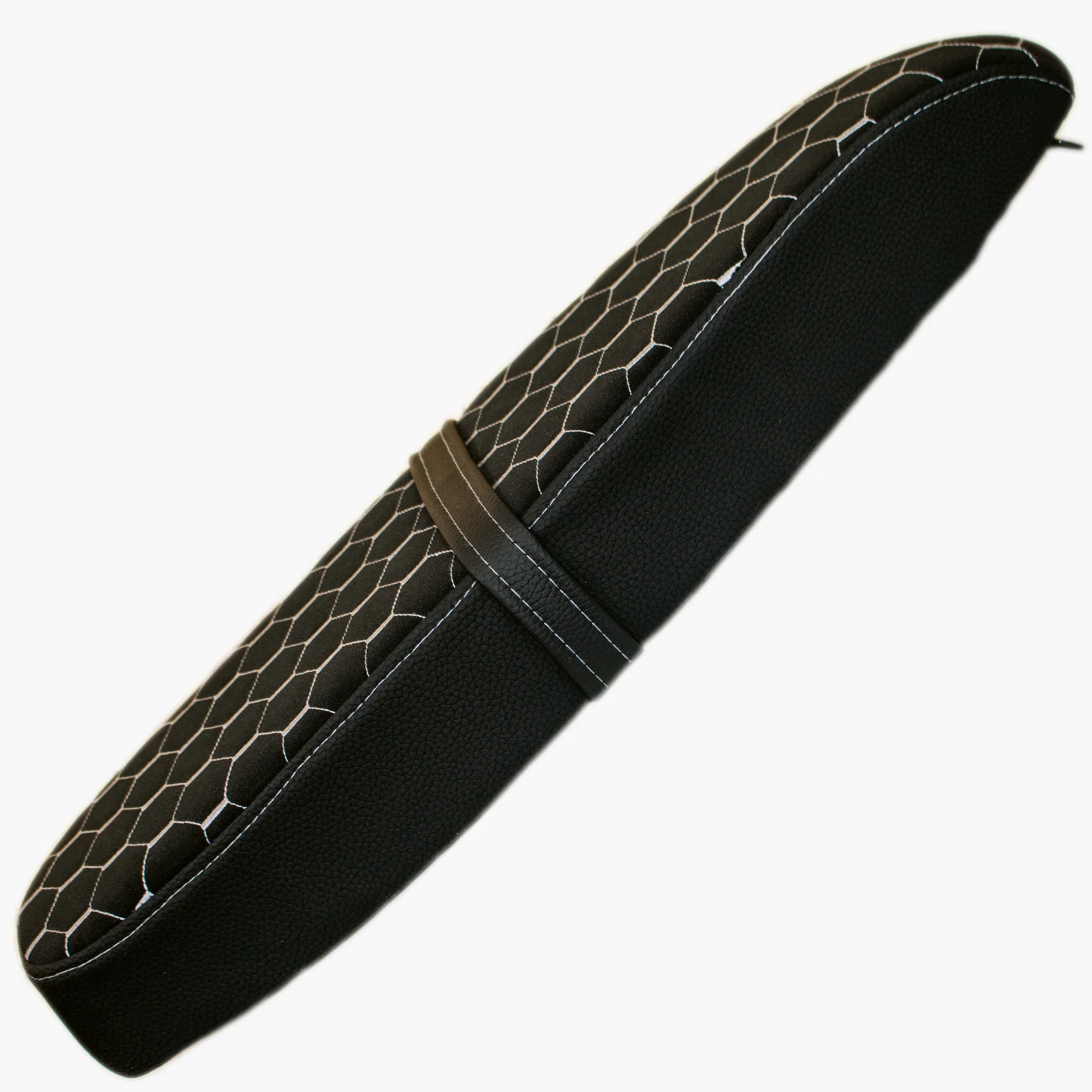 Simson Sitzbank Honeycomb Weiß – Seitenansicht links, flache Bauform schwarzes Kunstleder