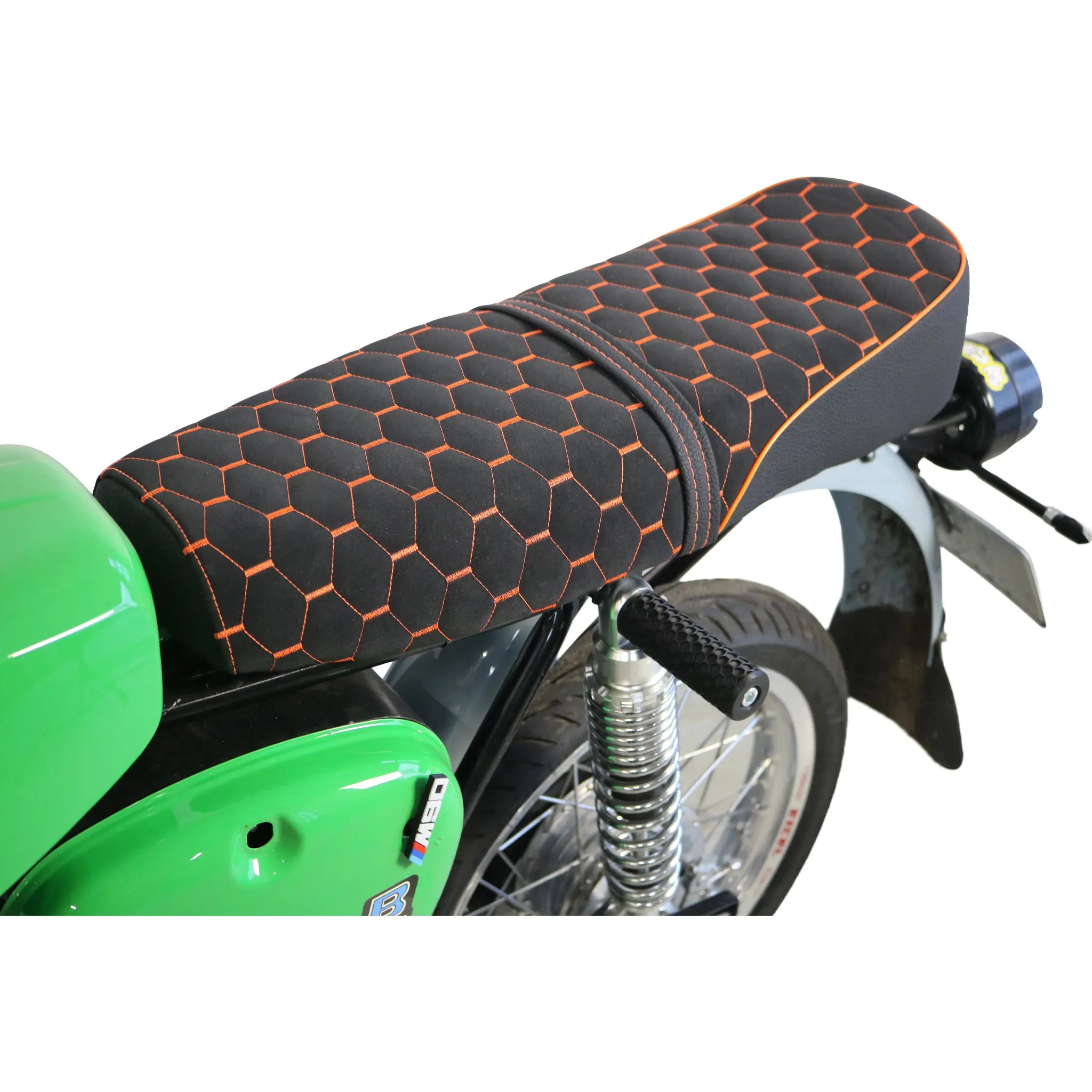 Simson Sitzbank S51 Wabenmuster Orange Mikrofaser-Velours – montiert